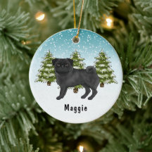 Cachorro de Desenho Animado Fofo Pug Preto Florest