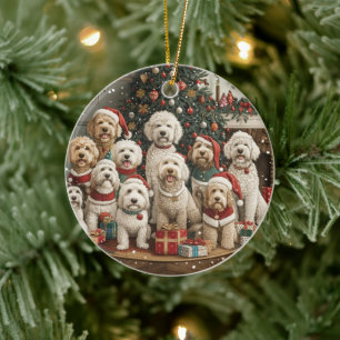 Ornamento De Cerâmica Cachorro de Goldendoodle de Natal