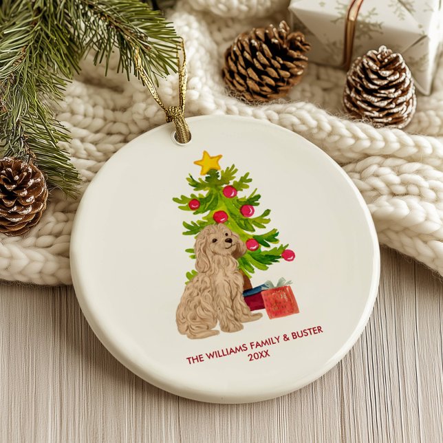 Ornamento De Cerâmica Cachorro de Goldendoodle Personalizado Natal (Criador carregado)