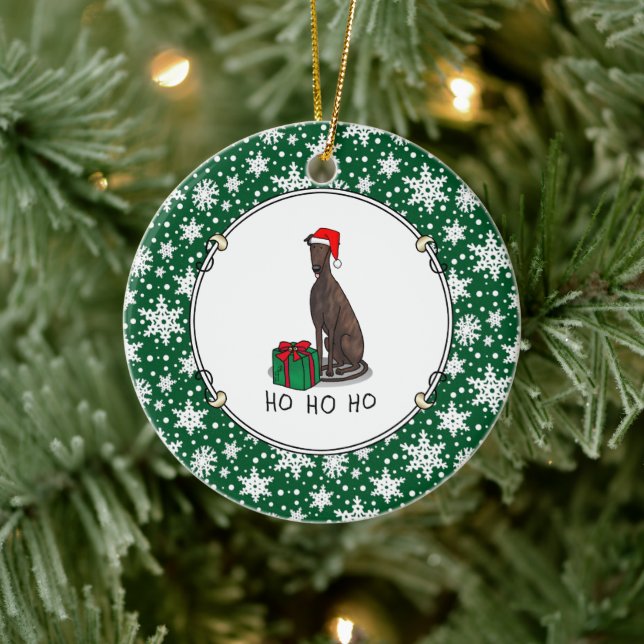 Ornamento De Cerâmica Cachorro de Greyhound Santa Hat (brindle) de Natal (Árvore)