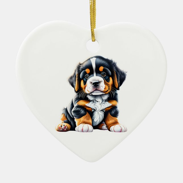Ornamento De Cerâmica Cachorro de Montanha Bernese Personalizado (Frente)