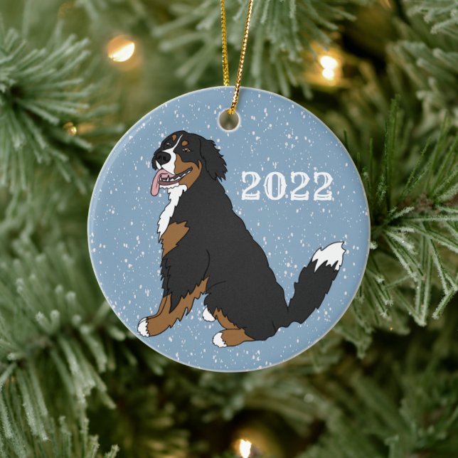Ornamento De Cerâmica Cachorro de Montanha Bernese Personalizável (Árvore)