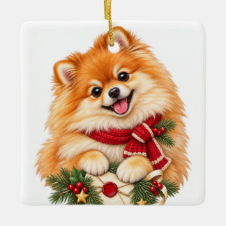 ORNAMENTO DE CERÂMICA CACHORRO DE NATAL ADORÁVEL E FOFO DA RAÇA POMERÂNI