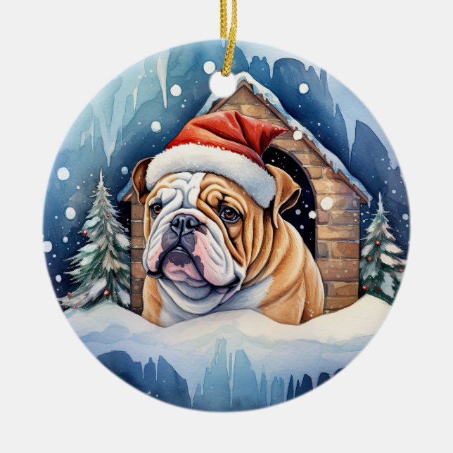 Ornamento De Cerâmica Cachorro de Natal Bonito (Frente)