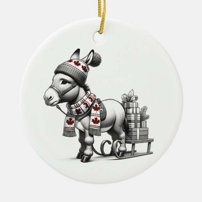 Ornamento De Cerâmica Cachorro de Natal Canadiano (Frente)