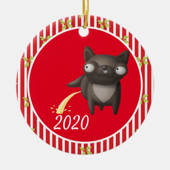 Ornamento De Cerâmica Cachorro de Natal Encantando Covid Engraçado 2020 (Frente)