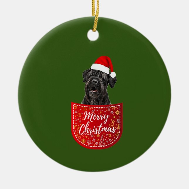 Ornamento De Cerâmica Cachorro De Natal Negro Russo Terrier No Seu Bolso (Frente)