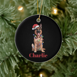 Ornamento De Cerâmica Cachorro de Natal Pastor Alemão Nome Personalizado