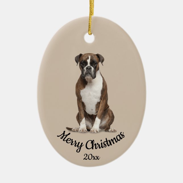 Ornamento De Cerâmica Cachorro de Natal Personalizado Datado (Frente)
