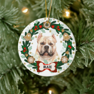 Ornamento De Cerâmica Cachorro de Natal Pitbull Cachorro Cookie Wreath