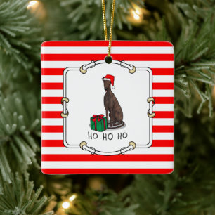Ornamento De Cerâmica Cachorro de Natal Santa Hat Greyhound Engraçado