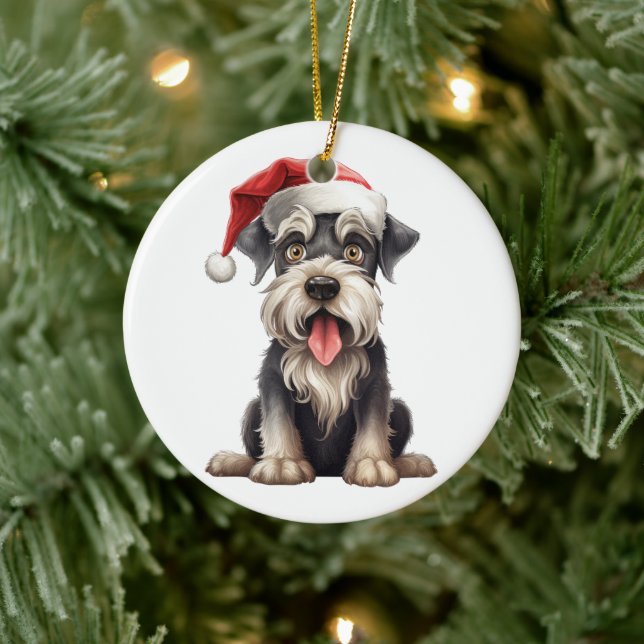 Ornamento De Cerâmica Cachorro de Natal Schnauzer Miniatura Diversão Per (Árvore)