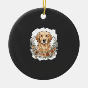 Ornamento De Cerâmica Cachorro de Ouro Floral Sublimação