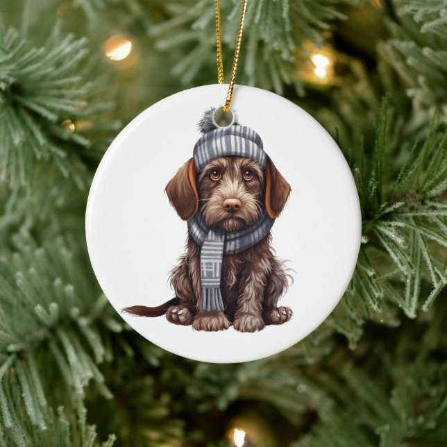Ornamento De Cerâmica Cachorro de Ponteiro Wirehaired Alemão Personaliza (Árvore)