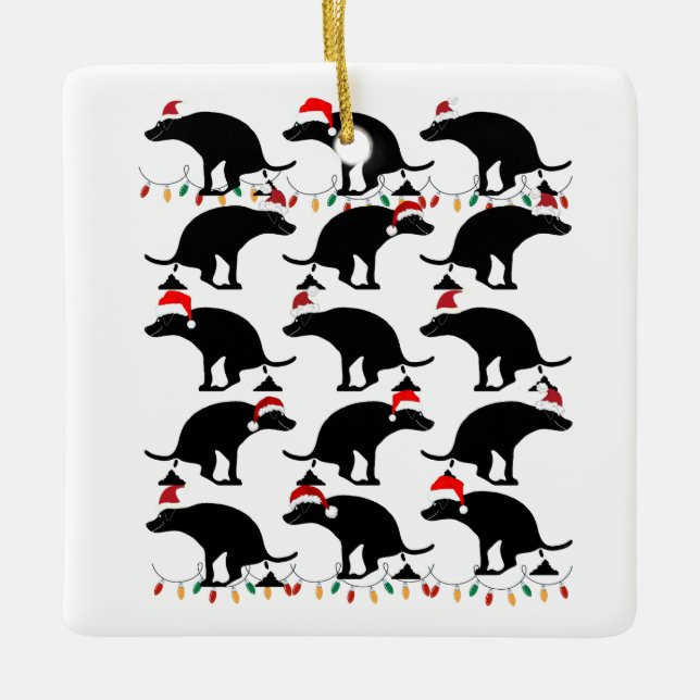 Ornamento De Cerâmica Cachorro de Pooping no Natal engraçado (Frente)