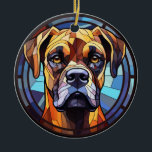 Ornamento De Cerâmica Cachorro de Vidro Amarrado Doce<br><div class="desc">Uma adorável design de vidro manchado com um Cachorro Boxer</div>