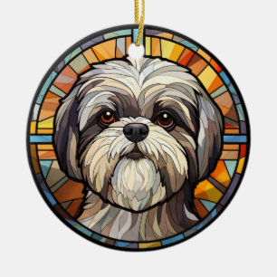 Ornamento De Cerâmica Cachorro De Vidro Sedado Suave Shih Tsu