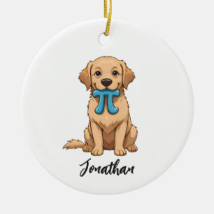 Ornamento De Cerâmica Cachorro do Dia do Pi com Símbolo do Pi   Feliz Di