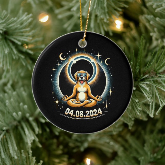 Ornamento De Cerâmica Cachorro do Eclipse Solar de 2024 (Árvore)