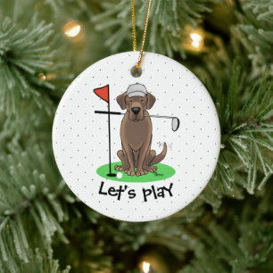Ornamento De Cerâmica Cachorro do Golfe Chocolate Labrador Retriever - E