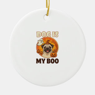 Ornamento De Cerâmica Cachorro É Boo Pug Halloween Fantasma Abóbora
