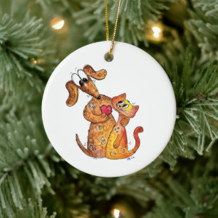Ornamento De Cerâmica Cachorro e Gato