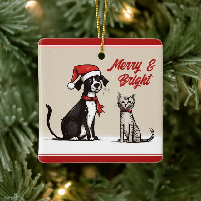 Ornamento De Cerâmica Cachorro e Natal de Gato Personalizados (Árvore)