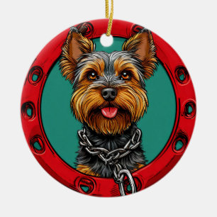 Ornamento De Cerâmica Cachorro em um fundo verde