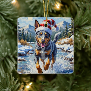 Ornamento De Cerâmica Cachorro Energetico Blue Heeler Rio de Inverno Nat