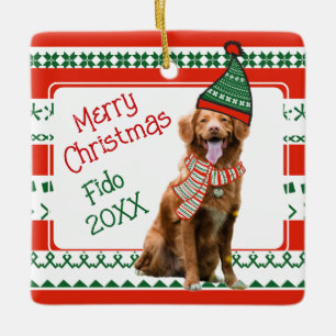Ornamento De Cerâmica Cachorro Engraçado com Elf Hat e Scarf Red Green P