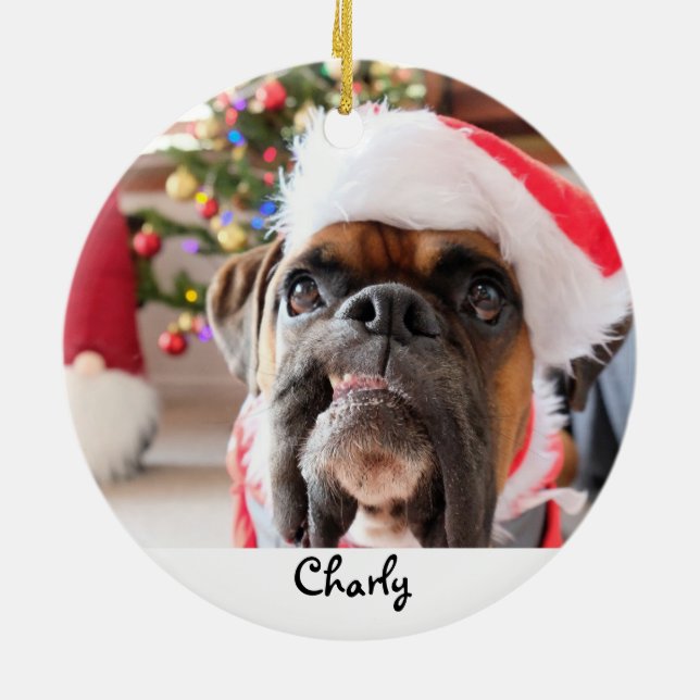 Ornamento De Cerâmica Cachorro Engraçado de Natal Personalizado (Traseira)