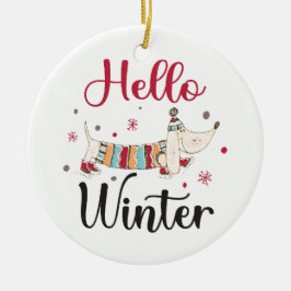 Ornamento De Cerâmica Cachorro Fofo Olá Inverno