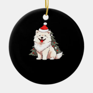 Ornamento De Cerâmica Cachorro Fofo vestindo chapéu de Papai Noel e cami