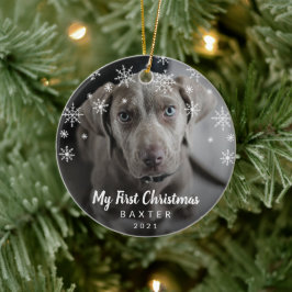Ornamento De Cerâmica Cachorro Fotográfico Bonito Flocos de Neve Meu Pri