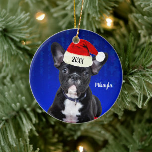 Ornamento De Cerâmica Cachorro Francês Cachorro com Natal