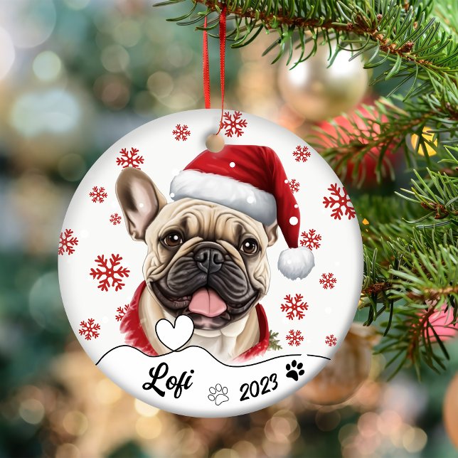 Ornamento De Cerâmica Cachorro Francês Cachorro de Natal Personalizado (Criador carregado)