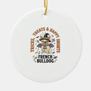 Ornamento De Cerâmica Cachorro Francês de Halloween Trapaceiro