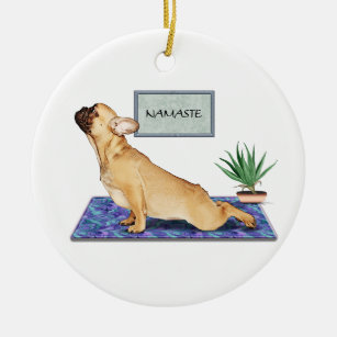 Ornamento De Cerâmica Cachorro Francês Fazendo Cachorro Para Cima Yoga P