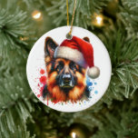 Ornamento De Cerâmica Cachorro german shepherd no Natal<br><div class="desc">Se você ama German shepherd e quer Enfeites de natal bonitos então aqui vai você! Um German shepherd de arte em Santa Hat,  estilo aquoso e bonito.</div>