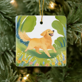 Ornamento De Cerâmica Cachorro Golden Retriever Feliz | Aquarela de Cach