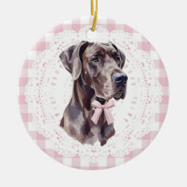Ornamento De Cerâmica Cachorro Great Dane Coquette com Laços de Xadrez R
