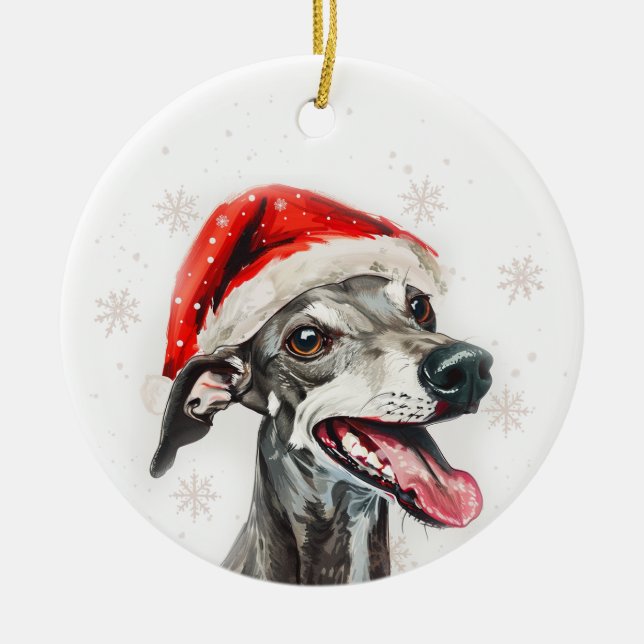 Ornamento De Cerâmica Cachorro Greyhound Natal Personalizado (Frente)