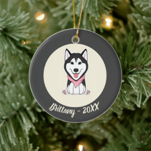 Ornamento De Cerâmica Cachorro husky preto e branco fofo