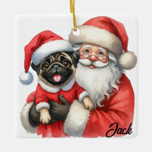 Ornamento De Cerâmica Cachorro Joyful Personalizado com Papais noeis