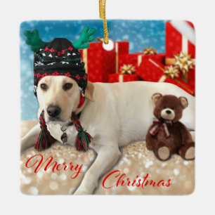 Ornamento De Cerâmica Cachorro Labrador Cachorro de Natal Antler Hat