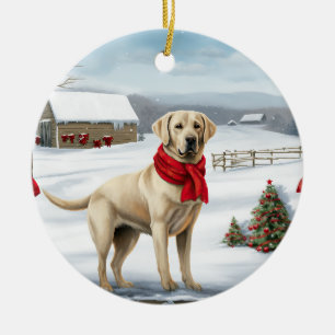 Ornamento De Cerâmica Cachorro Labrador Retriever na Neve Natal