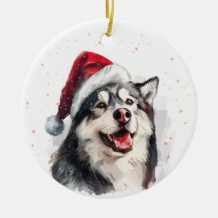 Ornamento De Cerâmica Cachorro Malamute do Alasca Natal Personalizado