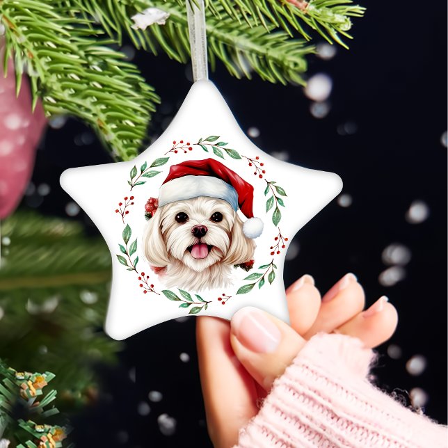 Ornamento De Cerâmica Cachorro Maltês de Natal, Personalizado (Criador carregado)