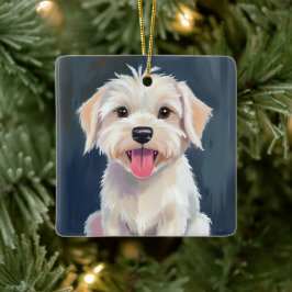 Ornamento De Cerâmica Cachorro Maltês | Pintura de Cachorro Branco