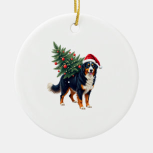 Ornamento De Cerâmica Cachorro Montanhês Bernês Fofo em uma Árvore de Na